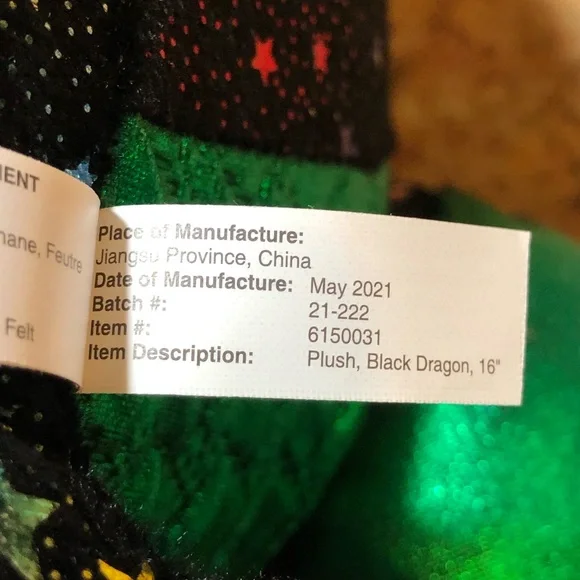 Toy Factory Plush Paradise 16" Black/Green Dragon w/Multicolor Metallic Stars - Picture 7 of 8